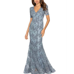 Xscape Light Blue Lace Maxi Dress